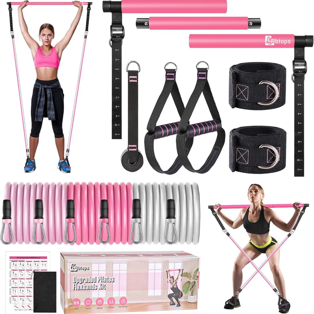 Pilates Bar Kit With Resistance Bands,Pilates Bar With Stackable Bands Workout E